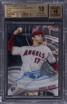2018 Bowman High-Tek "Tides of Youth Autographs" Blue #TYSO Shohei Ohtani Signed Rookie Card (#07/10) - BGS PRISTINE 10/BGS 10